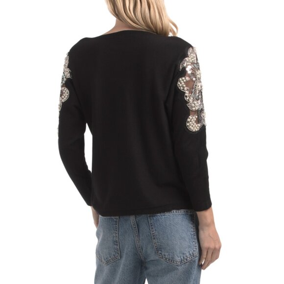 LIV Black Illusion Lace Dolman Pull Over Sweater - Picture 2 of 2